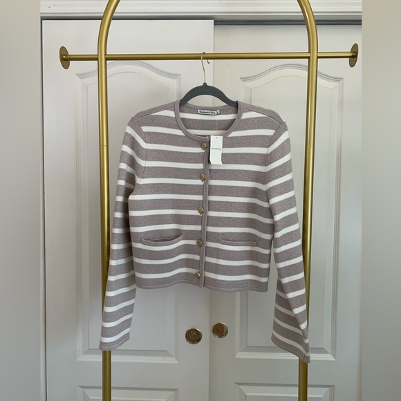 Abercrombie & Fitch Taupe and White Striped Cardigan - Picture 1 of 5